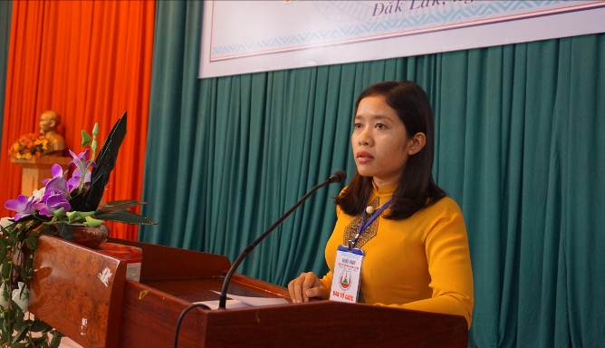 Bà Lê Thị Thanh Xuân - Phó Giám đốc Sở GDĐT phát biểu khai mạc Hội thi