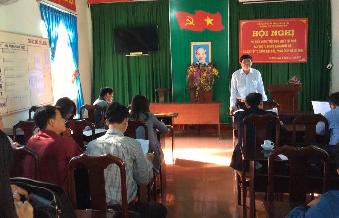 Ông Phạm Đăng Khoa- Giám đốc Sở GDĐT phát biểu tại trường THPT Trần Quang Khải trong đợt kiểm tra đầu năm 2017